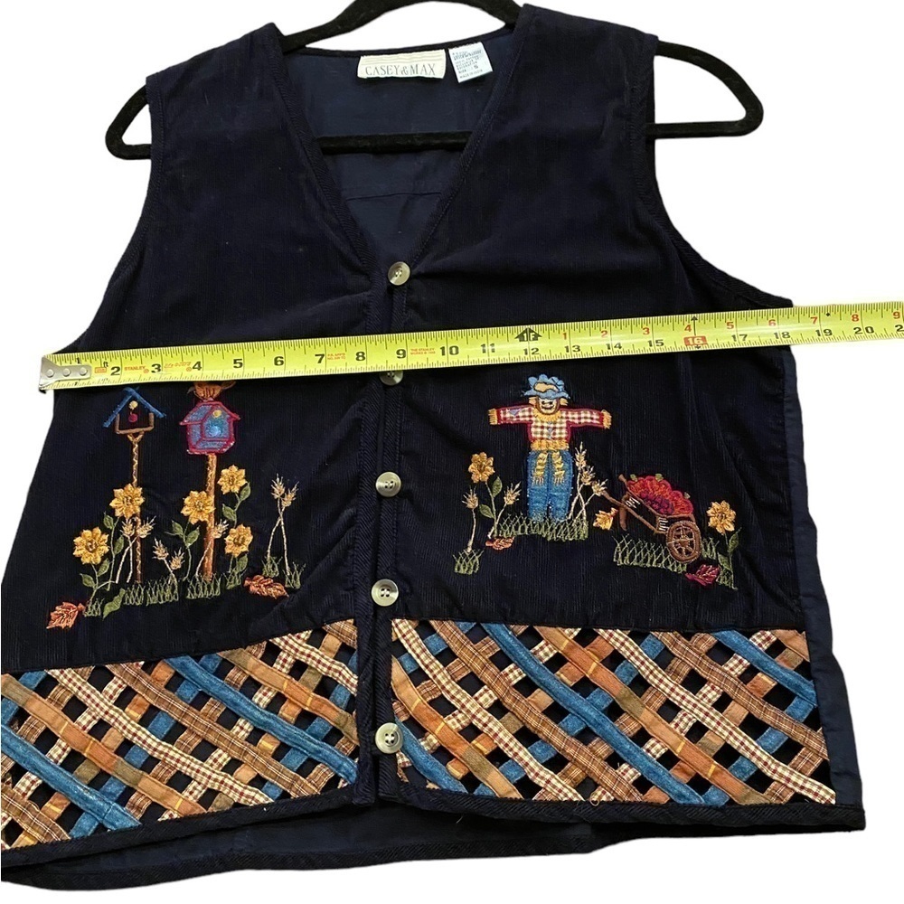Casey & Max Navy Corduroy Front with Embroidered Fall / Autumn/ Scarecrow Boho - Picture 12 of 13